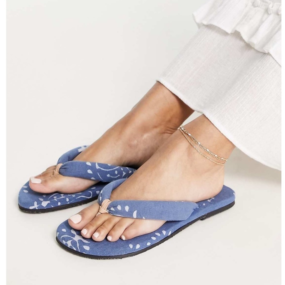 Free People Es Vedra Cotton Sandals Indigo Boho Flip Flop EU 41 US 10 Like New